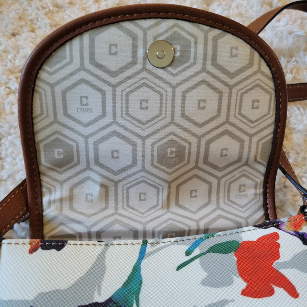 Chaps Watercolor Floral Crossbody Bag Purse‎ Faux Leather Flap Snap